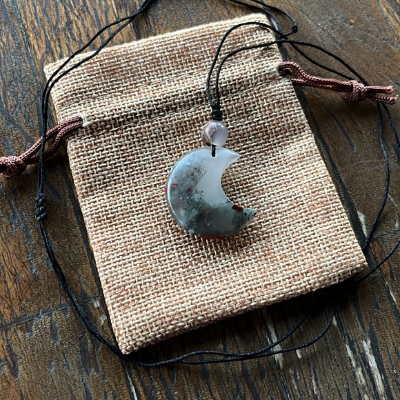 Brand New Bloodstone Moon Necklace Bloodstone Necklace Crystal Moon Necklace - Picture 2 of 5